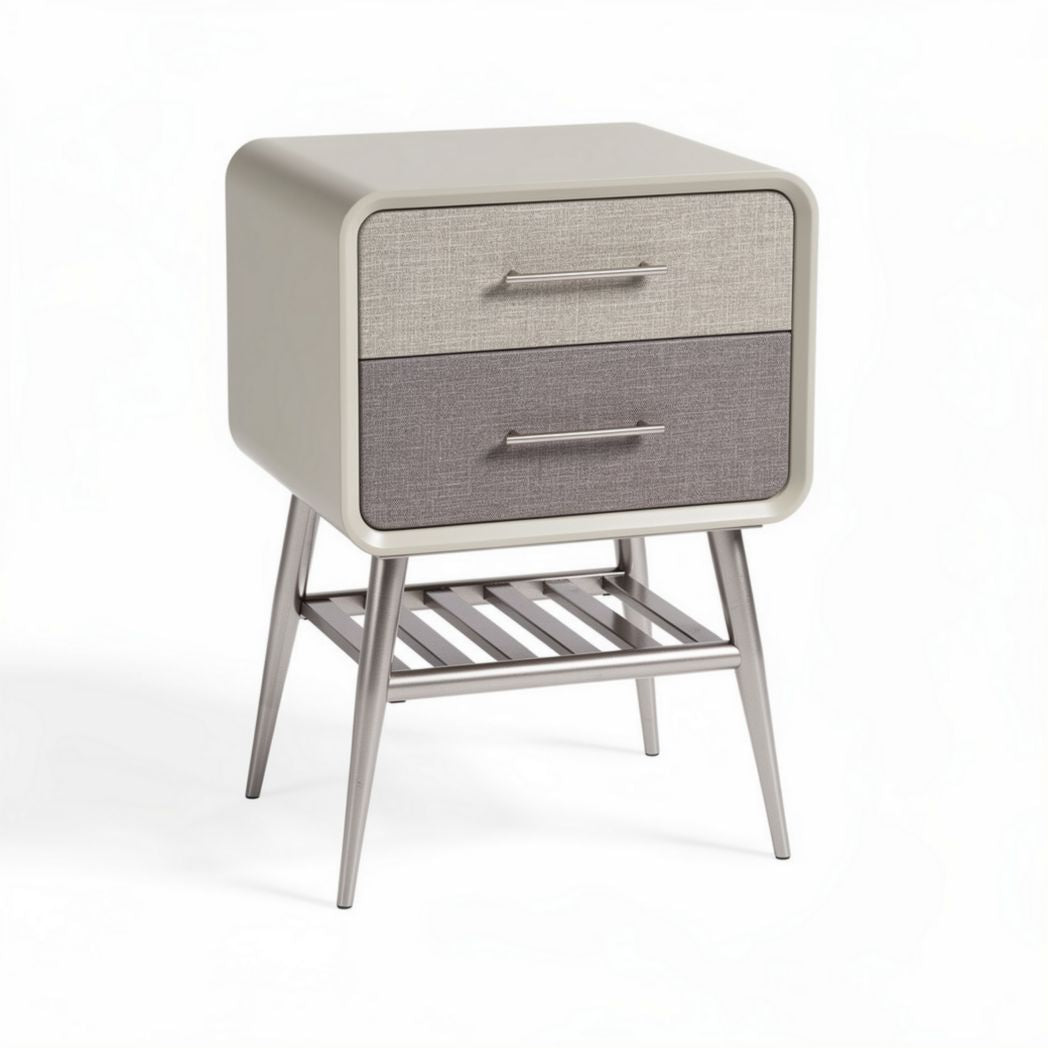 Commode moderne à deux tiroirs en tissu et métal 42 x 40 x 60cm