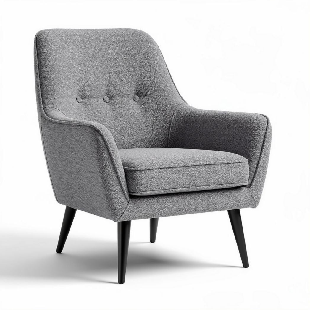 Fauteuil en tissu gris avec pieds en bois noir dimensions 80 x 75 x 85cm