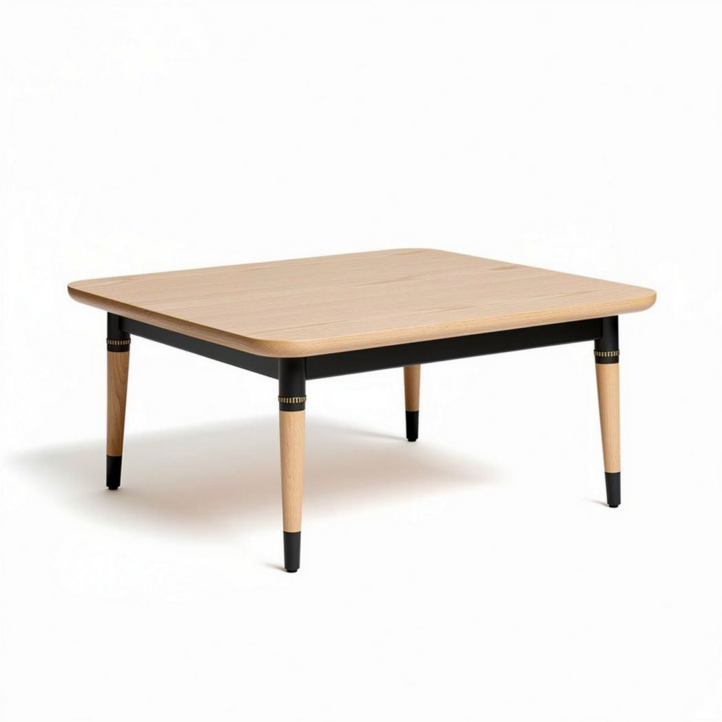 Table carrée en bois naturel avec pieds en métal noir 90 x 90 x 40cm