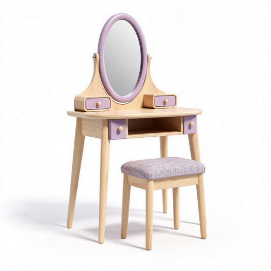 Coiffeuse en bois avec miroir ovale et tabouret rembourré 90 x 40 x 140cm