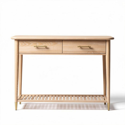Console en bois de hêtre avec deux tiroirs et étagère 60 x 30 x 80cm