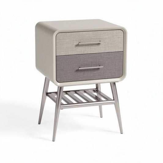 Commode moderne à deux tiroirs en tissu et métal 42 x 40 x 60cm