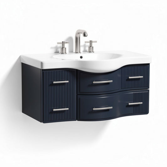 Meuble sous lavabo avec double vasque en céramique et finition bleue 80 x 45 x 15cm