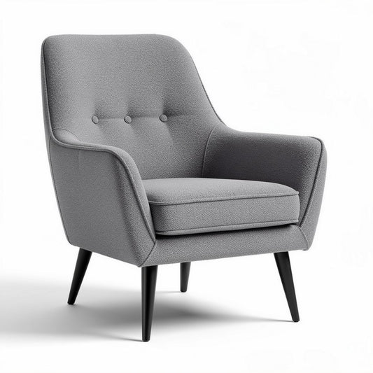 Fauteuil en tissu gris avec pieds en bois noir dimensions 80 x 75 x 85cm