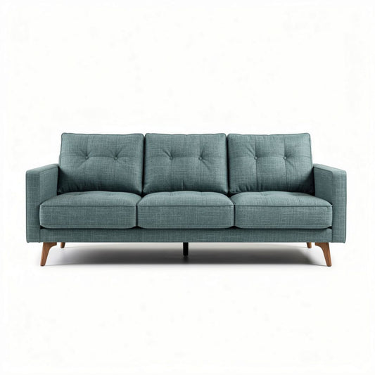 Canapé trois places en tissu vert clair avec pieds en bois 210 x 90 x 85cm