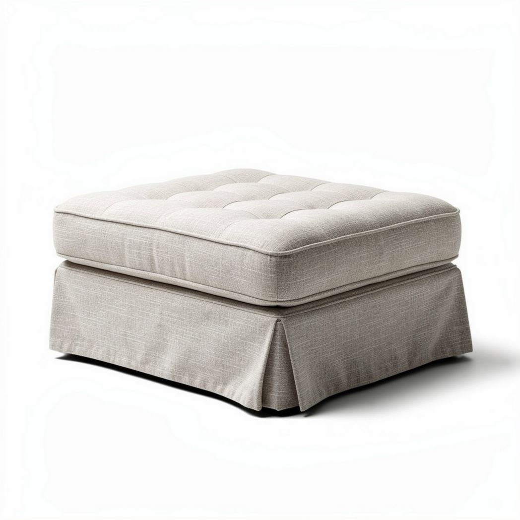 Ottoman en tissu beige rembourré 80 x 80 x 35 cm pour salon