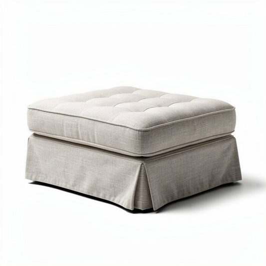 Ottoman en tissu beige rembourré 80 x 80 x 35 cm pour salon