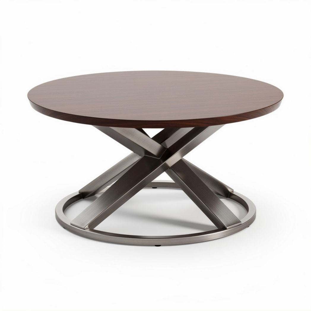Table basse ronde en bois avec base en acier inoxydable 80 x 80 x 30cm