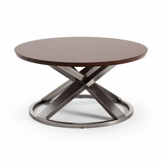 Table basse ronde en bois avec base en acier inoxydable 80 x 80 x 30cm
