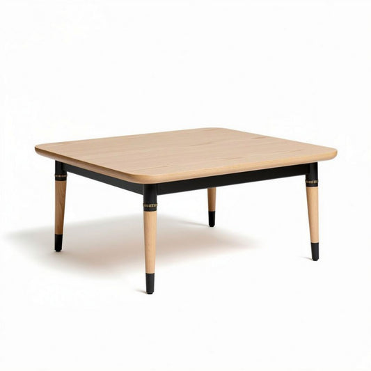 Table carrée en bois naturel avec pieds en métal noir 90 x 90 x 40cm